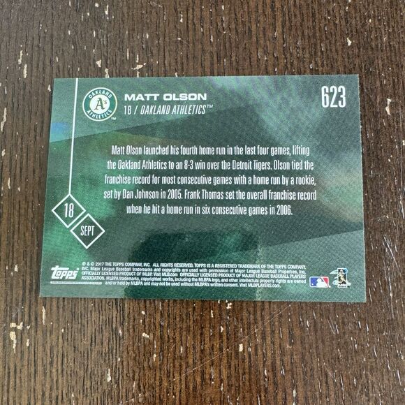2017 Topps Now Matt Olson Rookie Card #623 NM RC All Star Gold Glove Slugger - Picture 2 of 3